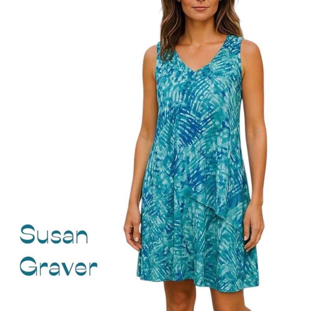 Susan Graver Blue White Sleeveless Dress NWOT Size XSP CottageCore Casual